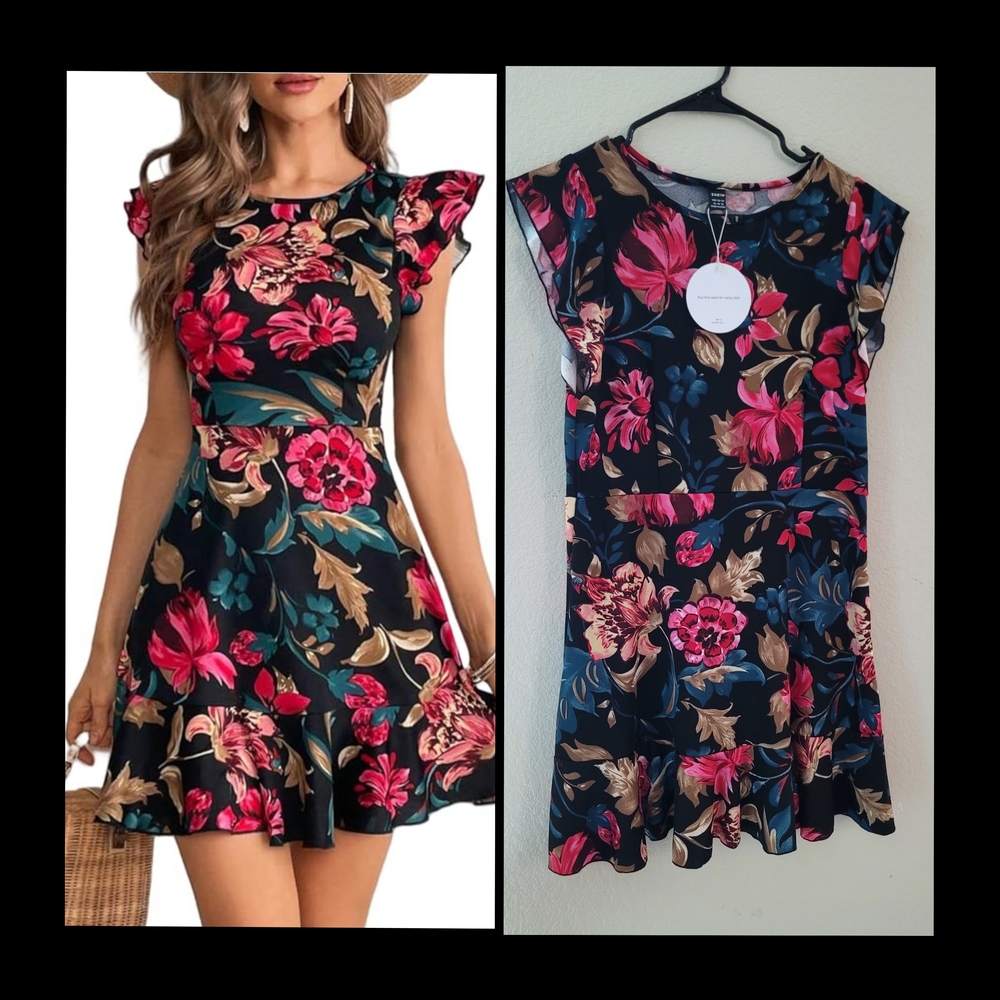 Floral Print Black Dress